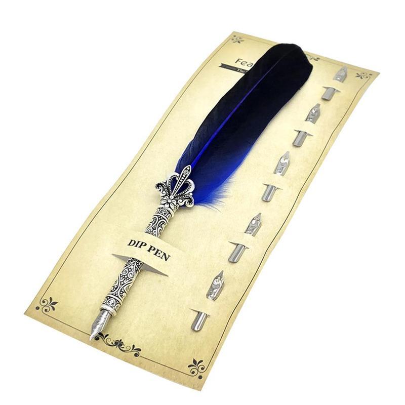 Retro Calligraphy Feather Quill Writing Ink Pen – NAVY BLUE - 9 Inch Retro Calligraphy Feather Quill Writing Ink Pen – NAVY BLUE - 9 Inch